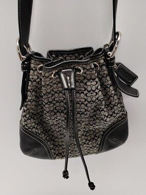 Vintage Coach Y2K Black Signature Jacquard Hobo Bucket Bag — EUC